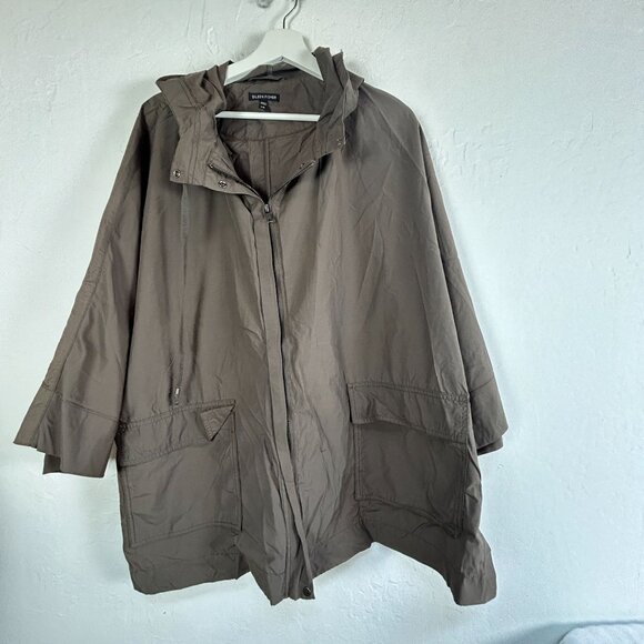 Eileen Fisher Jackets & Blazers - Eileen Fisher Womens Oversized Hooded Jacket Coat Large Olive Brown Snap Zip